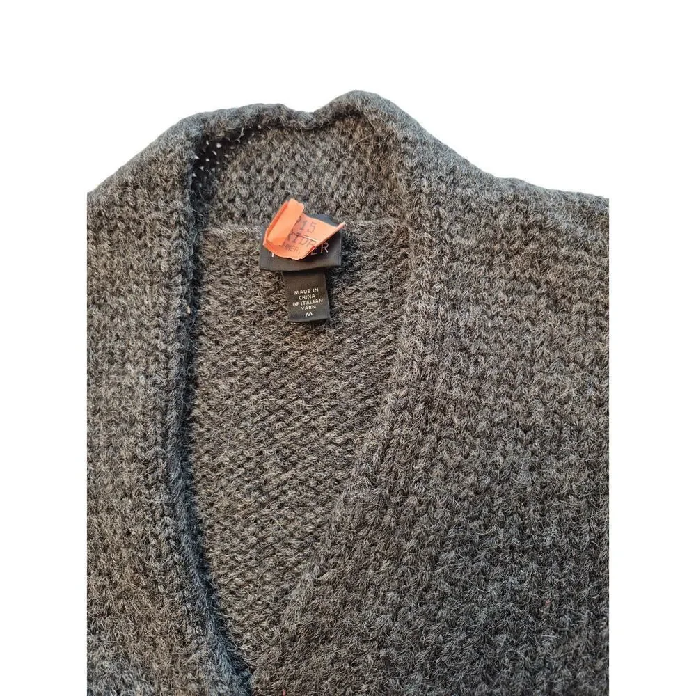 Eileen Fisher Charcoal Gray Twist front Italian Wool sweater Sz M